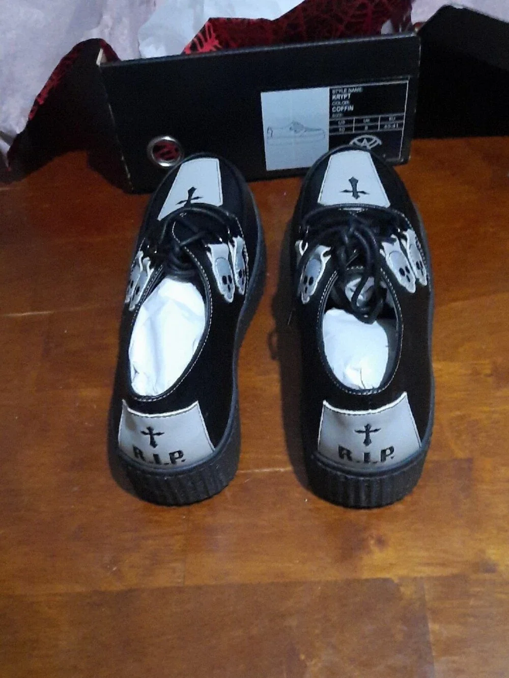 Gothic Black and White Coffin-Accent Platform Shoe